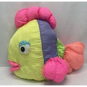 Vintage 1990 Prestige Toy Corp Puffy Nylon Fish Puppet Colorful Stuffed Animal
